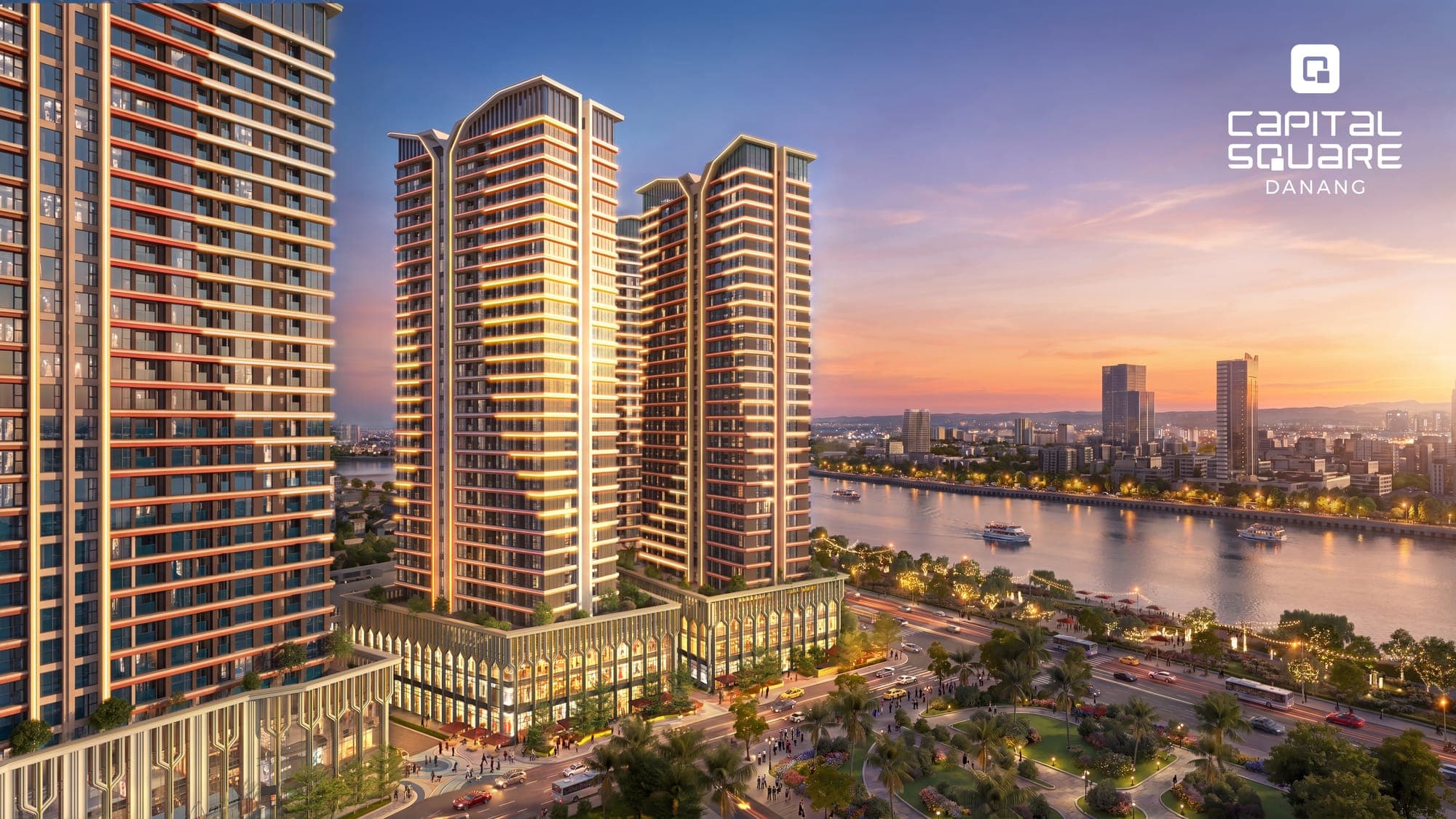 Các tòa tháp Capital Square lúc chạng vạng
