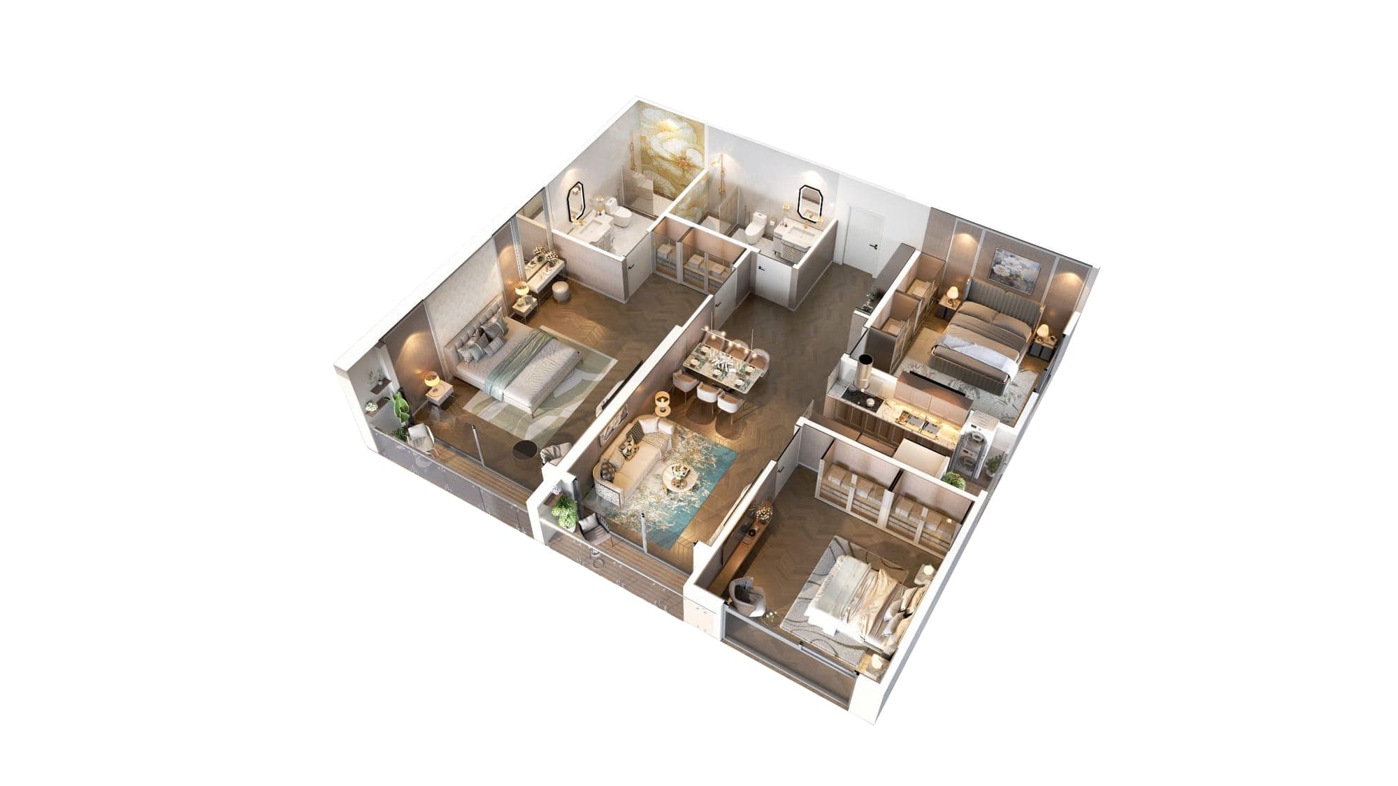 Mặt bằng bóc mái 3D căn 3 phòng ngủ Capital Square